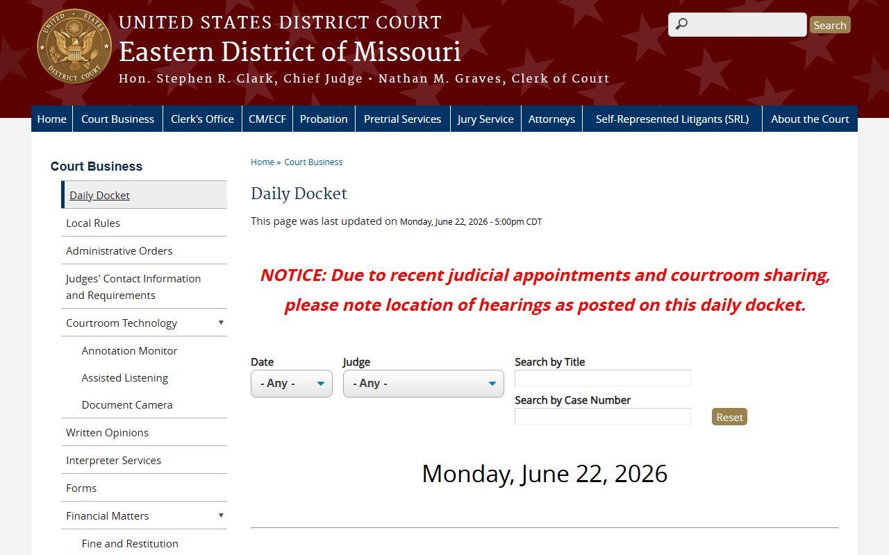 Montgomery County court dockets Eastern District federal daily docket