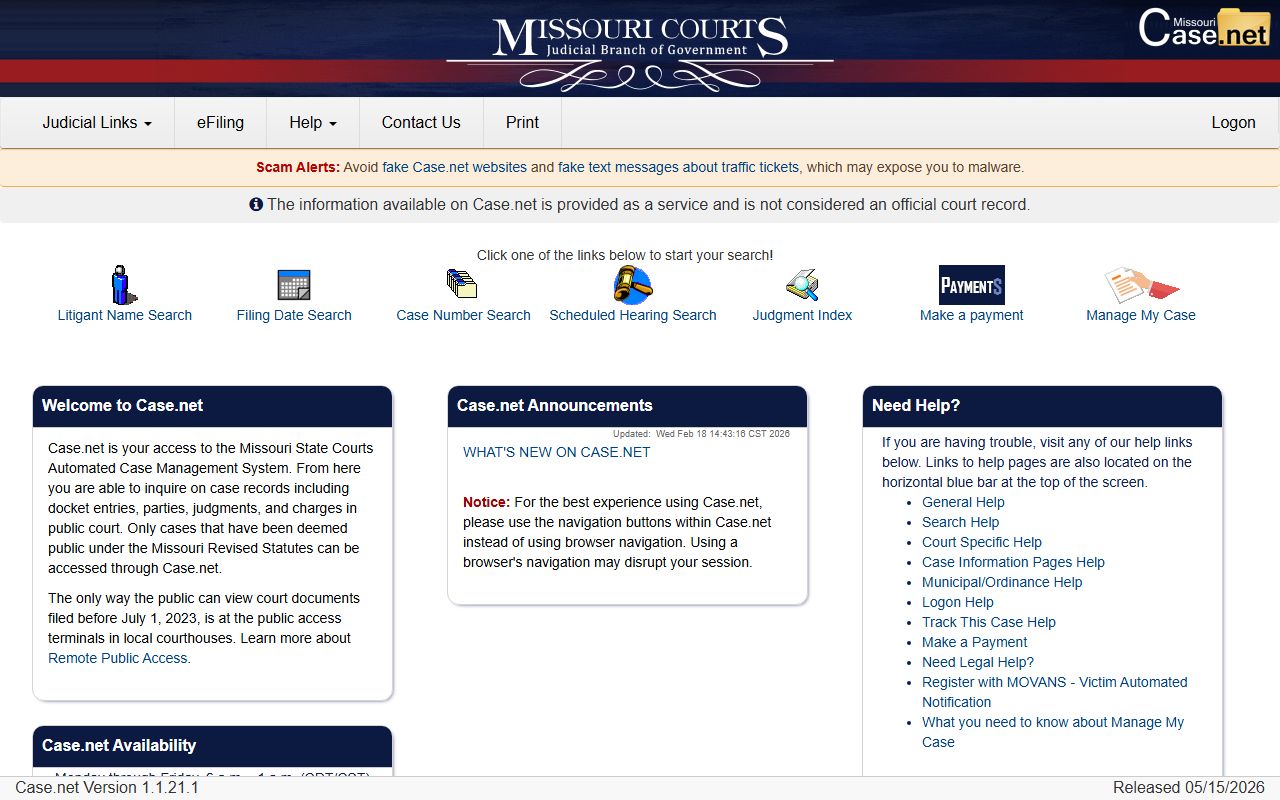 Montgomery County court records Case.net direct search route