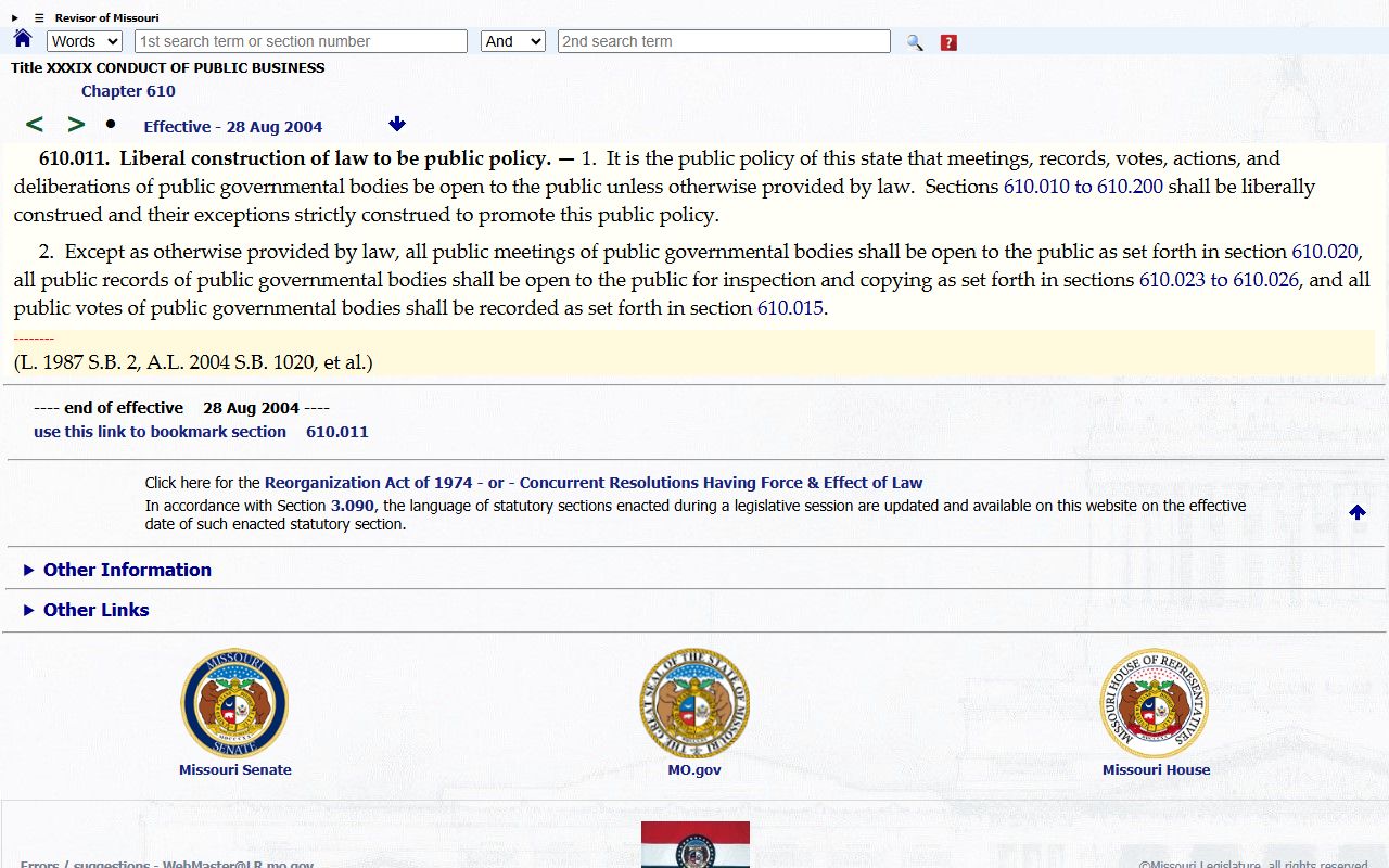 Montgomery County court records Missouri Sunshine Law policy