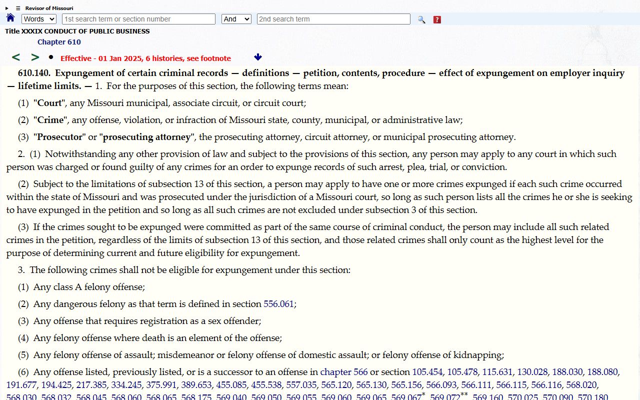 Montgomery County criminal court records Missouri expungement statute