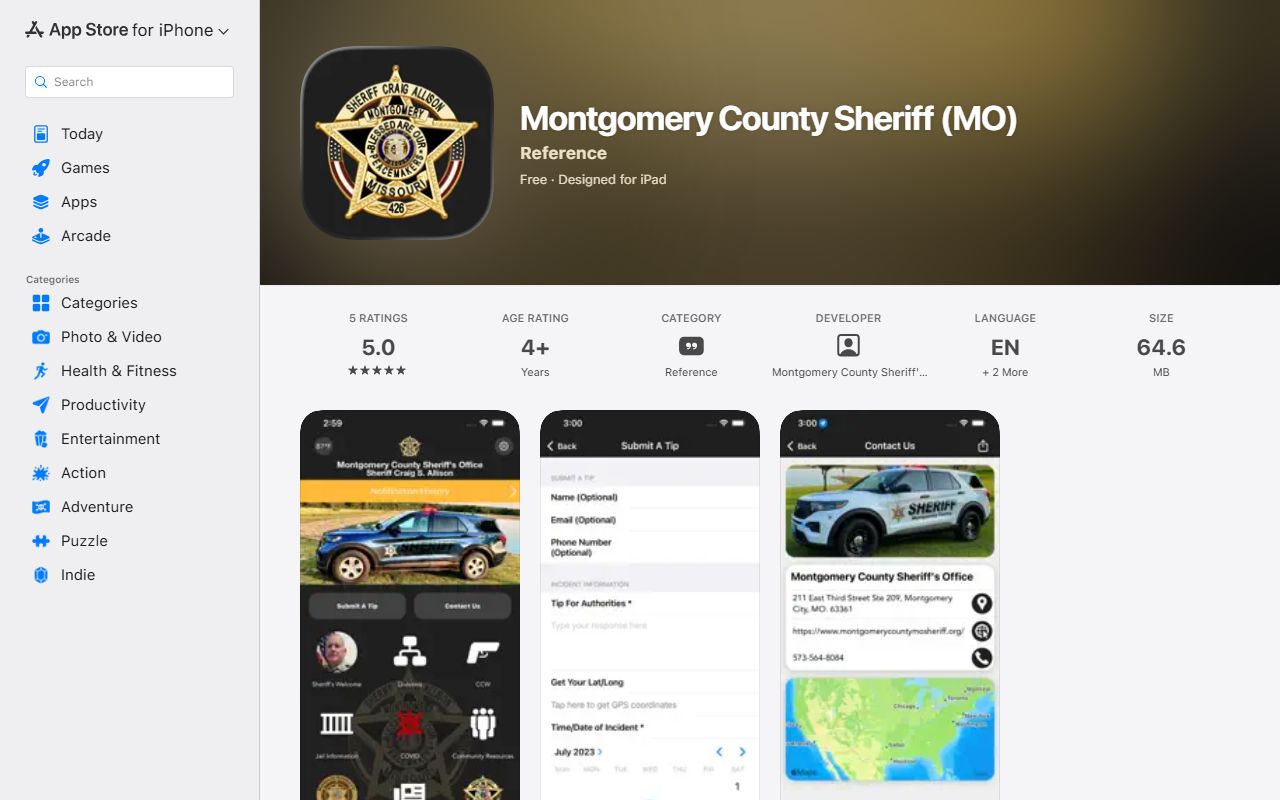 Montgomery County inmate search Apple sheriff app listing