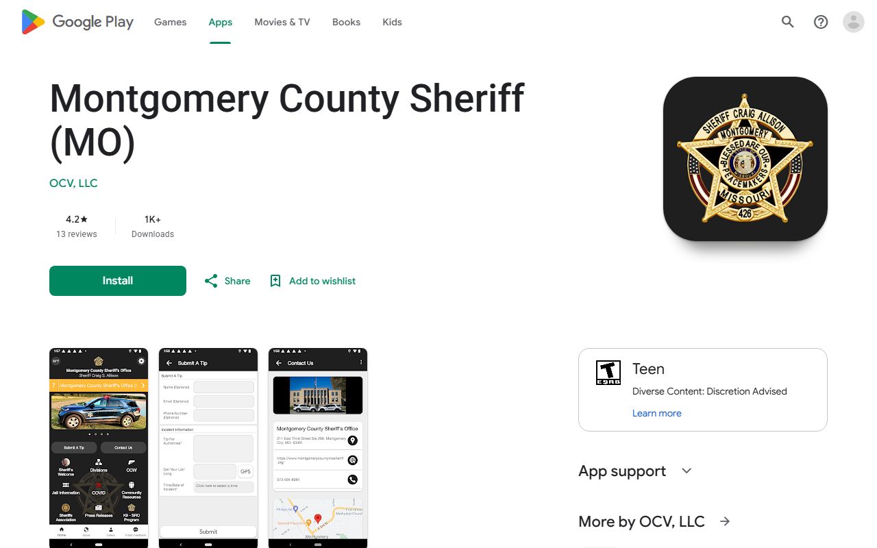 Montgomery County inmate search Google Play sheriff app listing