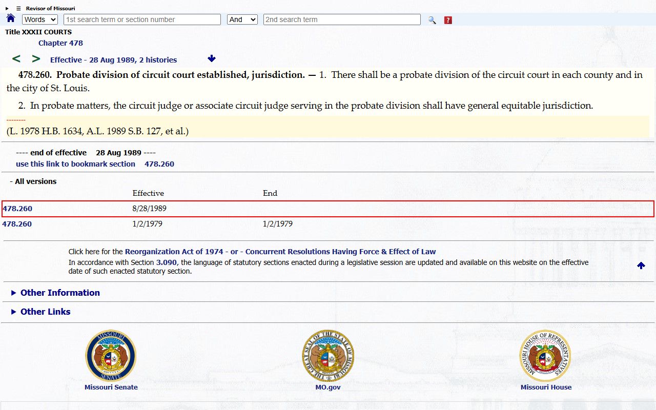 Montgomery County probate records Missouri probate division statute
