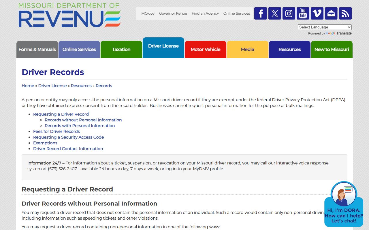 Montgomery County traffic court records Missouri DOR driver records