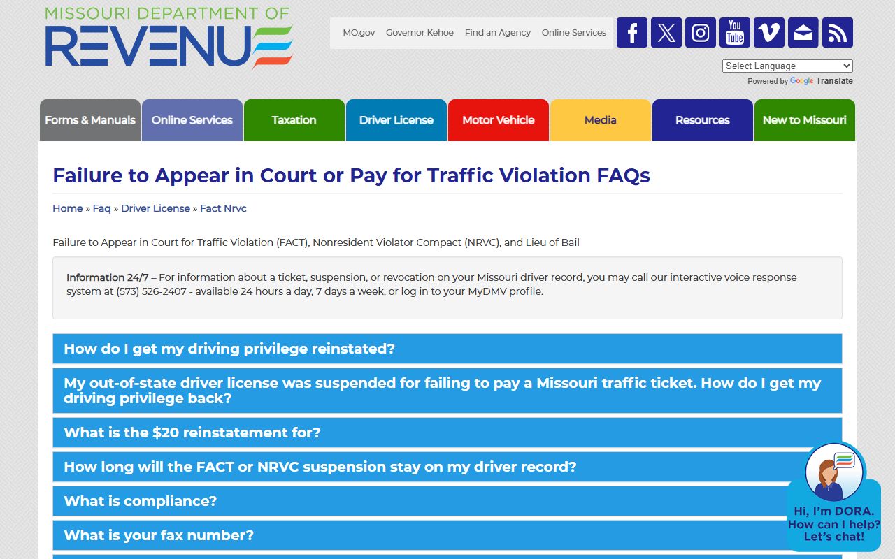 Montgomery County traffic court records DOR failure to appear FAQ